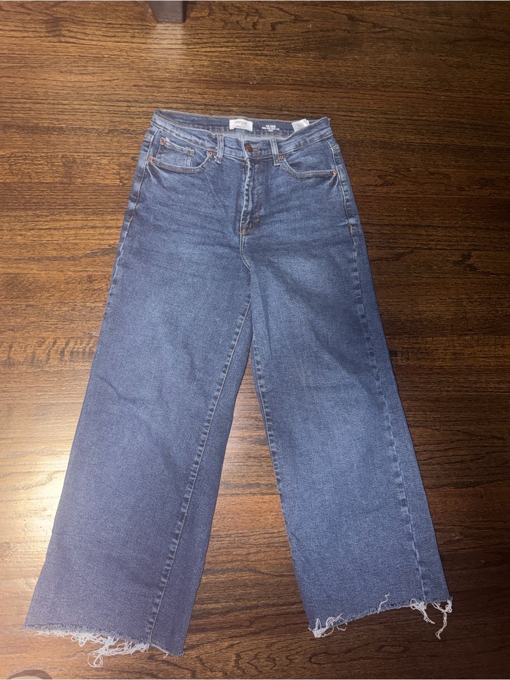 Kensie Dark Blue Wide-Leg Raw Hem Jeans